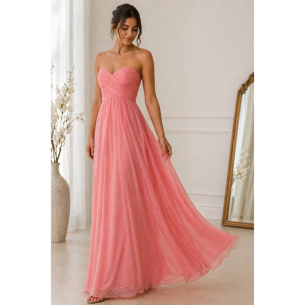 Amsale Strapless Coral Maxi Gown